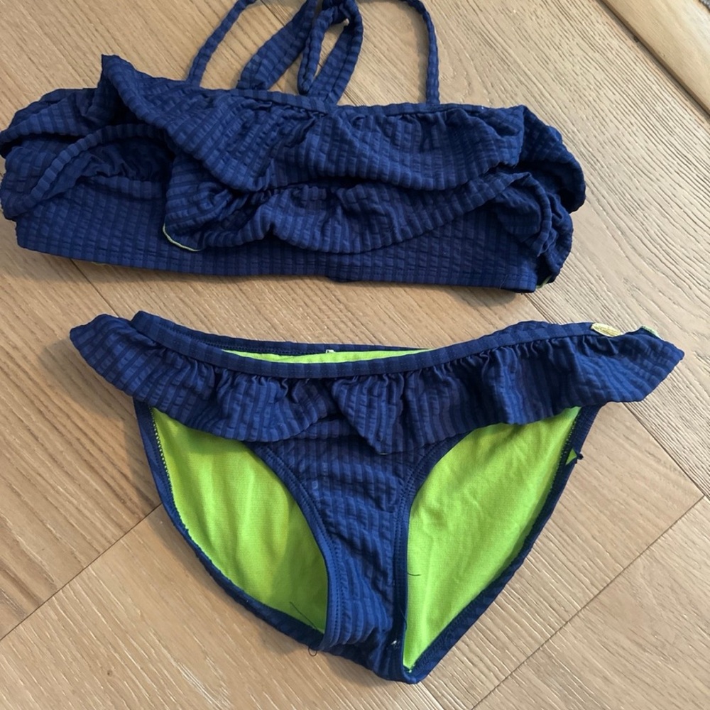 Jessica Simpson Navy Blue Ruffled Bikini Set